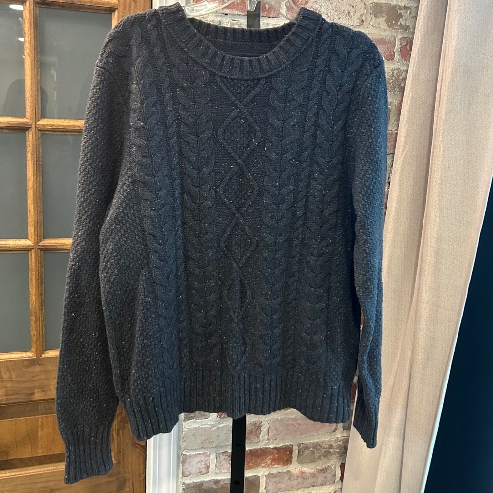 L.O.G.G. H&M Sweater Men Dark Gray Cable Knit Speckled Wool Blend Fisherman L